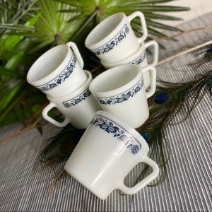 Vintage Pyrex 1410 Milk Glass Coffee Mug Set of 6